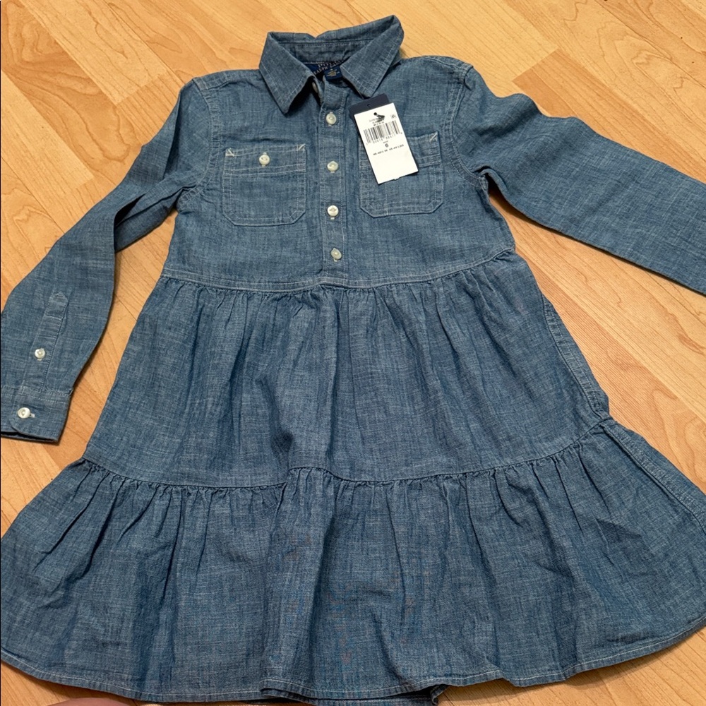 Polo by Ralph Lauren Girls' Chambray Tiered Dress - Blue